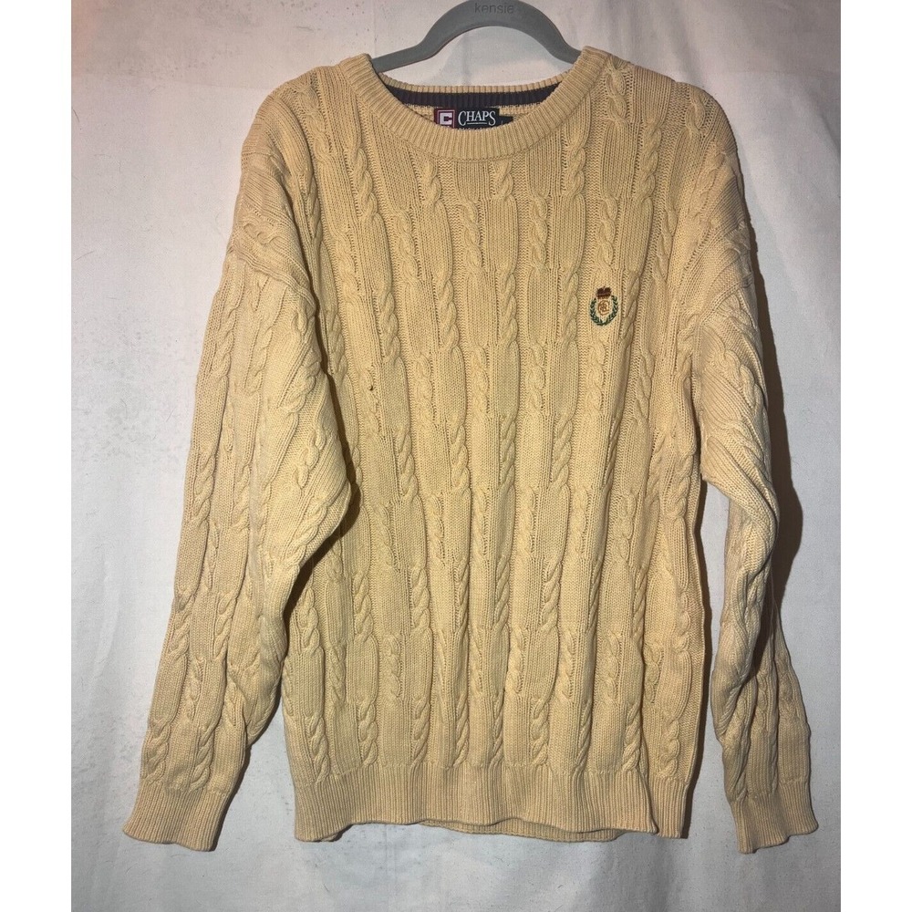 Chaps Ralph Lauren Sweater Adult SZ L Yellow Relaxed Cable Knit Pullover Q27